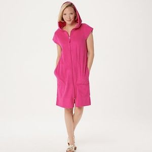 Stan Herman Baby Terry Zip-Up Hoodie Lounger Size L Fuchsia Pink A346780